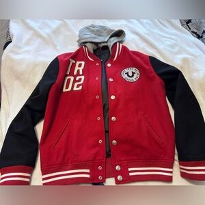 True Religion Red and Black Varsity Jacket